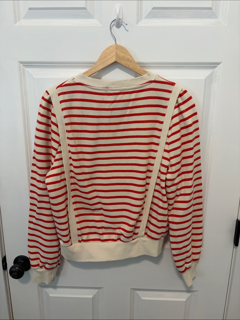 Evereve Red and Cream Striped Crewneck Sweatshirt - Picture 3 of 3